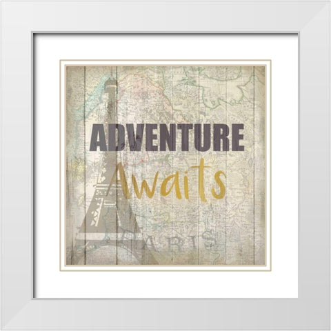 Adventure Awaits 1 White Modern Wood Framed Art Print with Double Matting by Allen, Kimberly