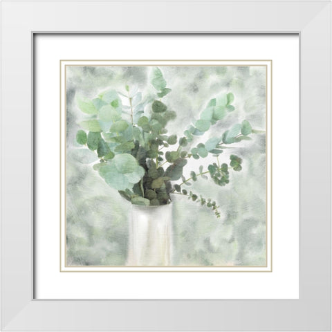 Eucalyptus Vase White Modern Wood Framed Art Print with Double Matting by Kimberly, Allen