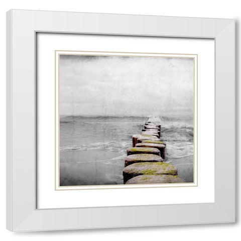 Beach Line White Modern Wood Framed Art Print with Double Matting by Kimberly, Allen