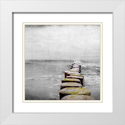 Beach Line White Modern Wood Framed Art Print with Double Matting by Kimberly, Allen