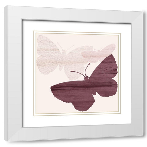 Blush Butterflies 1 White Modern Wood Framed Art Print with Double Matting by Kimberly, Allen