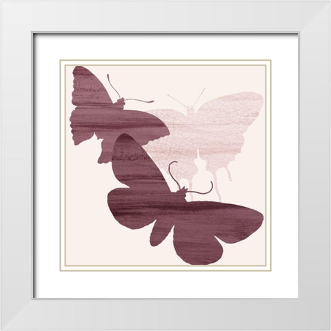 Blush Butterflies 2 White Modern Wood Framed Art Print with Double Matting by Kimberly, Allen