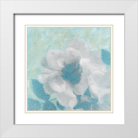 Teal Blooming 2 White Modern Wood Framed Art Print with Double Matting by Kimberly, Allen