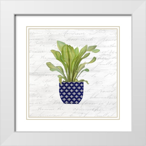 Blue Pots 1 White Modern Wood Framed Art Print with Double Matting by Kimberly, Allen
