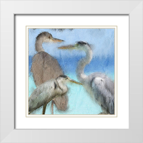 Herons White Modern Wood Framed Art Print with Double Matting by Kimberly, Allen