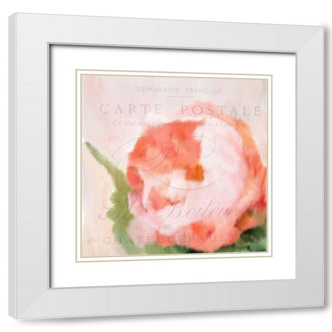 Pink Peony White Modern Wood Framed Art Print with Double Matting by Kimberly, Allen