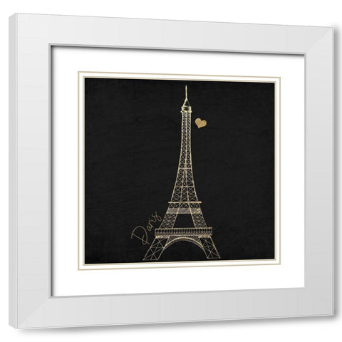 Paris Gold 1 White Modern Wood Framed Art Print with Double Matting by Kimberly, Allen