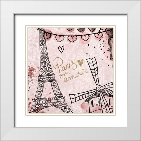 Paris mon Amour 2 White Modern Wood Framed Art Print with Double Matting by Kimberly, Allen