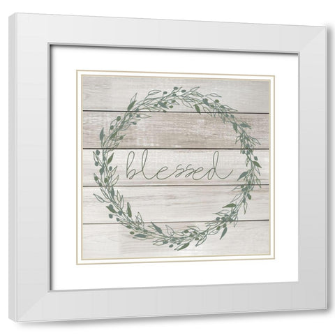 Blessed Wreath White Modern Wood Framed Art Print with Double Matting by Kimberly, Allen