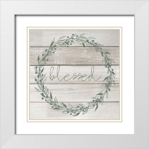 Blessed Wreath White Modern Wood Framed Art Print with Double Matting by Kimberly, Allen