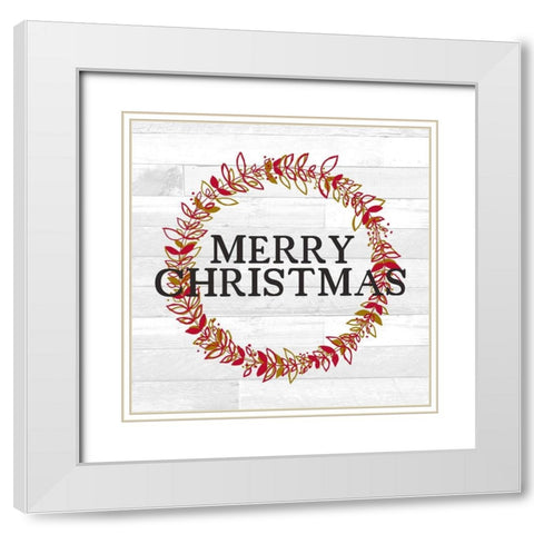Merry Christmas Wreath White Modern Wood Framed Art Print with Double Matting by Kimberly, Allen
