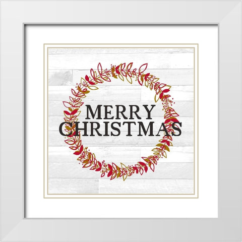 Merry Christmas Wreath White Modern Wood Framed Art Print with Double Matting by Kimberly, Allen