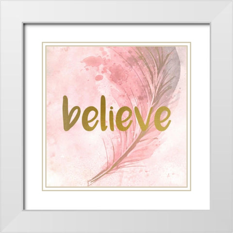 Feathered Believe White Modern Wood Framed Art Print with Double Matting by Allen, Kimberly