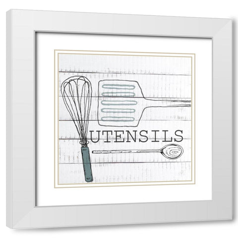 Utensils White Modern Wood Framed Art Print with Double Matting by Kimberly, Allen