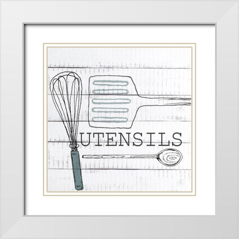 Utensils White Modern Wood Framed Art Print with Double Matting by Kimberly, Allen