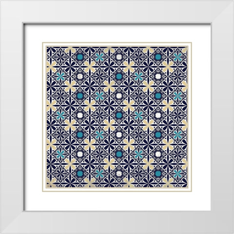 Blue Tiled 1 White Modern Wood Framed Art Print with Double Matting by Kimberly, Allen