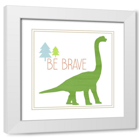 Dino Brave 1 White Modern Wood Framed Art Print with Double Matting by Kimberly, Allen