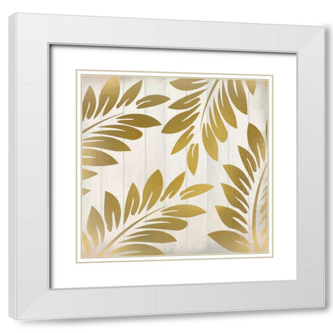 Golden Ferns 1 White Modern Wood Framed Art Print with Double Matting by Allen, Kimberly
