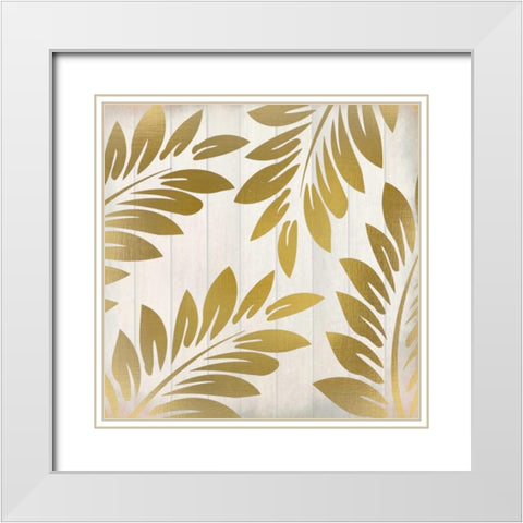 Golden Ferns 1 White Modern Wood Framed Art Print with Double Matting by Allen, Kimberly