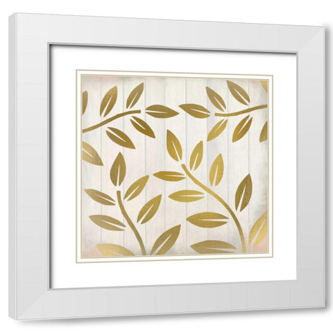 Golden Ferns 2 White Modern Wood Framed Art Print with Double Matting by Allen, Kimberly