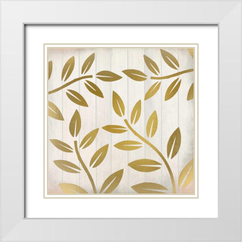 Golden Ferns 2 White Modern Wood Framed Art Print with Double Matting by Allen, Kimberly