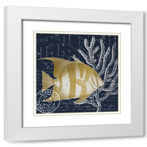 Fish Blues 1 White Modern Wood Framed Art Print with Double Matting by Kimberly, Allen