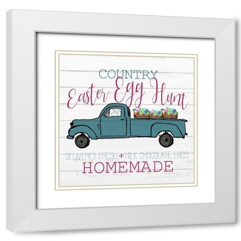 Country Egg Hunt White Modern Wood Framed Art Print with Double Matting by Kimberly, Allen
