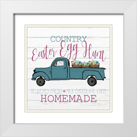 Country Egg Hunt White Modern Wood Framed Art Print with Double Matting by Kimberly, Allen