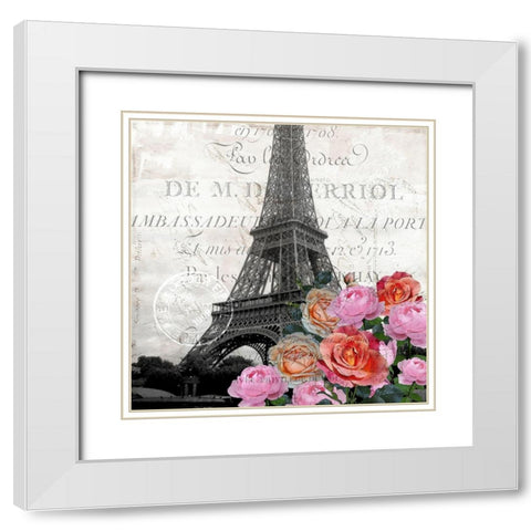 Paris Blooms 1 White Modern Wood Framed Art Print with Double Matting by Kimberly, Allen