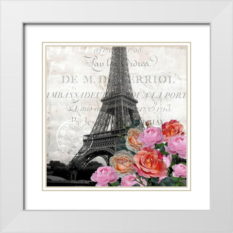 Paris Blooms 1 White Modern Wood Framed Art Print with Double Matting by Kimberly, Allen