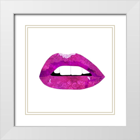 Pink Lips 3 White Modern Wood Framed Art Print with Double Matting by Kimberly, Allen