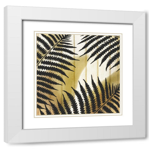 Tropical Leaves Golden 1 White Modern Wood Framed Art Print with Double Matting by Allen, Kimberly