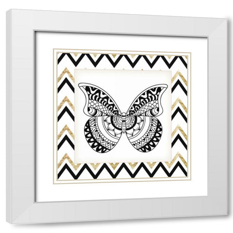 Zig Zag Butterfly 1 White Modern Wood Framed Art Print with Double Matting by Allen, Kimberly