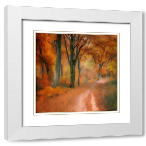 Autumn Road White Modern Wood Framed Art Print with Double Matting by Kimberly, Allen