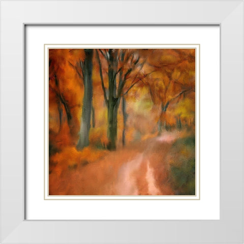 Autumn Road White Modern Wood Framed Art Print with Double Matting by Kimberly, Allen