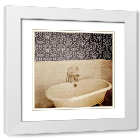 Damask Bath 1 White Modern Wood Framed Art Print with Double Matting by Kimberly, Allen