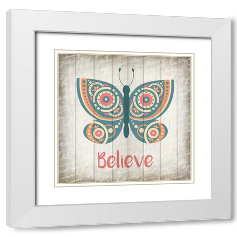 Butterfly Believe White Modern Wood Framed Art Print with Double Matting by Allen, Kimberly