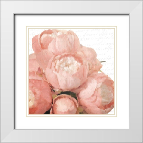 Soft Pink Peony Bunch White Modern Wood Framed Art Print with Double Matting by Kimberly, Allen