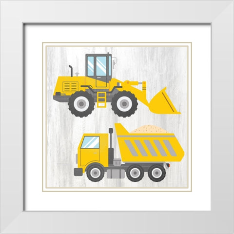 Tractor and Trucks 1 v2 White Modern Wood Framed Art Print with Double Matting by Kimberly, Allen