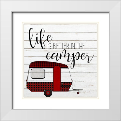 Happy Camper 1 White Modern Wood Framed Art Print with Double Matting by Kimberly, Allen