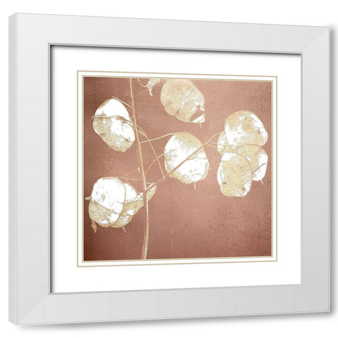 Rose Gold Leaves 1 White Modern Wood Framed Art Print with Double Matting by Kimberly, Allen
