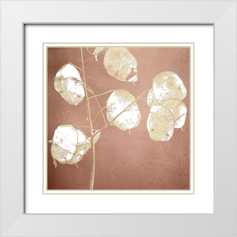 Rose Gold Leaves 1 White Modern Wood Framed Art Print with Double Matting by Kimberly, Allen