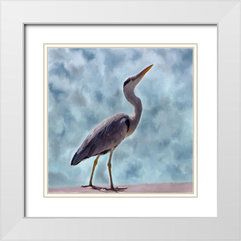Heron White Modern Wood Framed Art Print with Double Matting by Kimberly, Allen