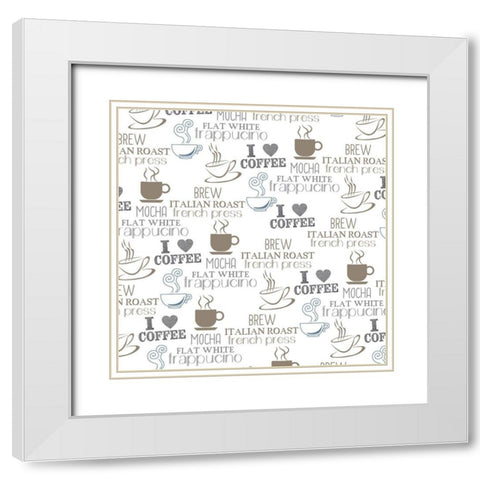 Coffee Pattern 1 White Modern Wood Framed Art Print with Double Matting by Kimberly, Allen