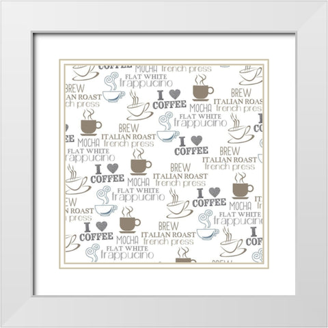 Coffee Pattern 1 White Modern Wood Framed Art Print with Double Matting by Kimberly, Allen