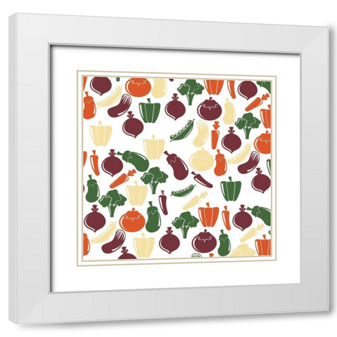 Veggie Pattern 2 White Modern Wood Framed Art Print with Double Matting by Kimberly, Allen