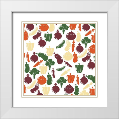 Veggie Pattern 2 White Modern Wood Framed Art Print with Double Matting by Kimberly, Allen
