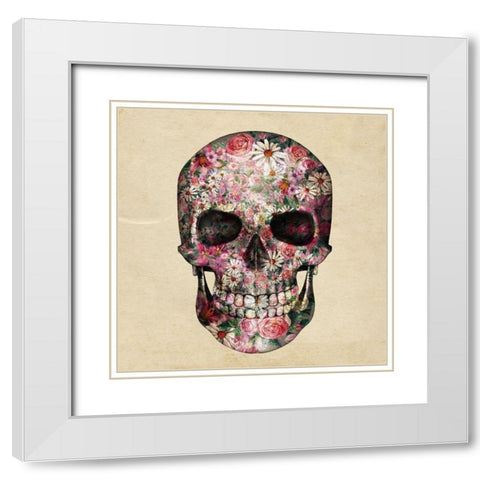 Floral Skull 2 White Modern Wood Framed Art Print with Double Matting by Kimberly, Allen