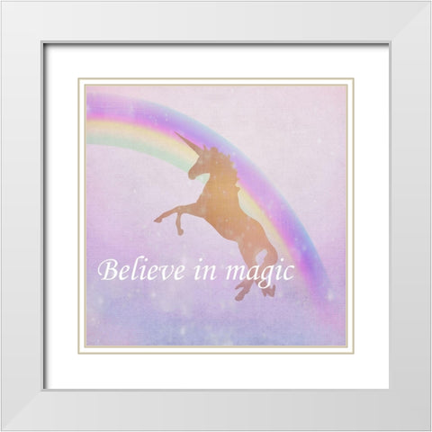 Believe in Magic Unicorn White Modern Wood Framed Art Print with Double Matting by Kimberly, Allen