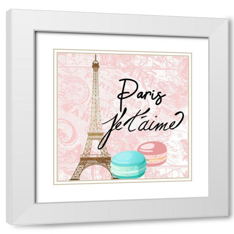 Paris Bonjour 1 White Modern Wood Framed Art Print with Double Matting by Kimberly, Allen